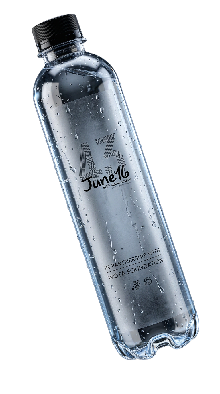 Back label of a WOTA bottle with sponsor logos printed beside the barcode
